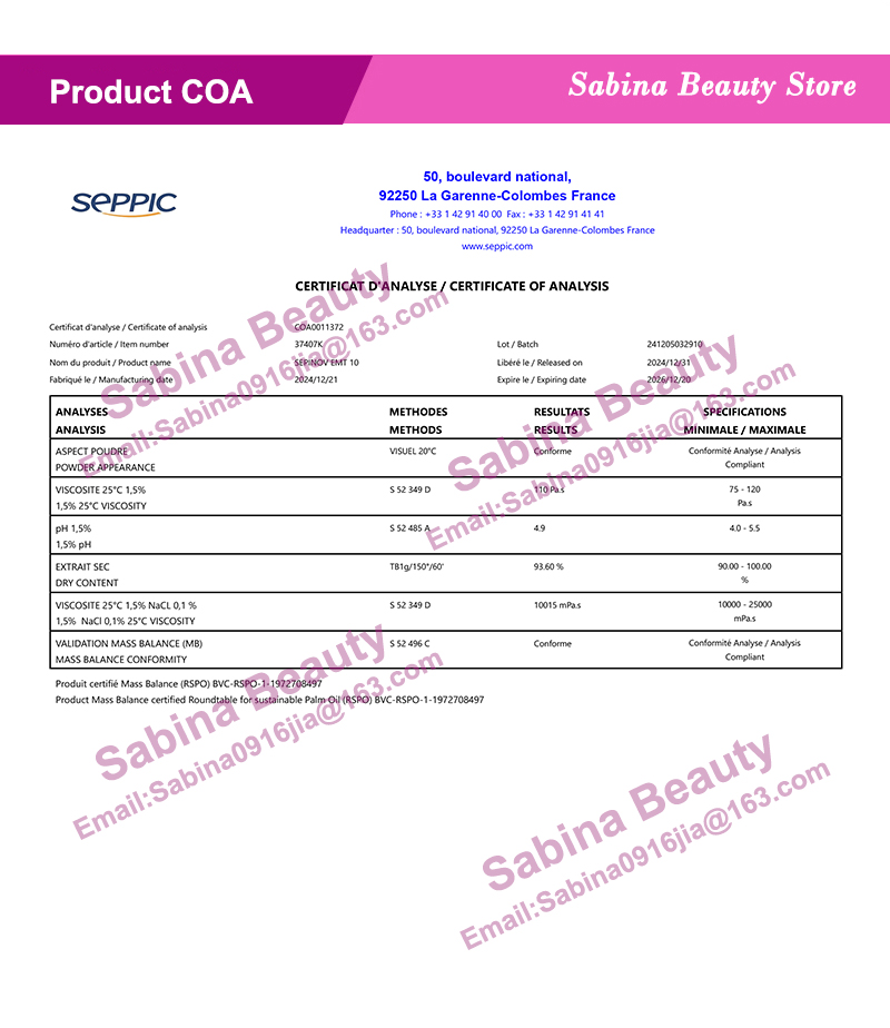 COSMETIC Ingredient SEPINOV EM - Skincare Ingredients avis et prix
