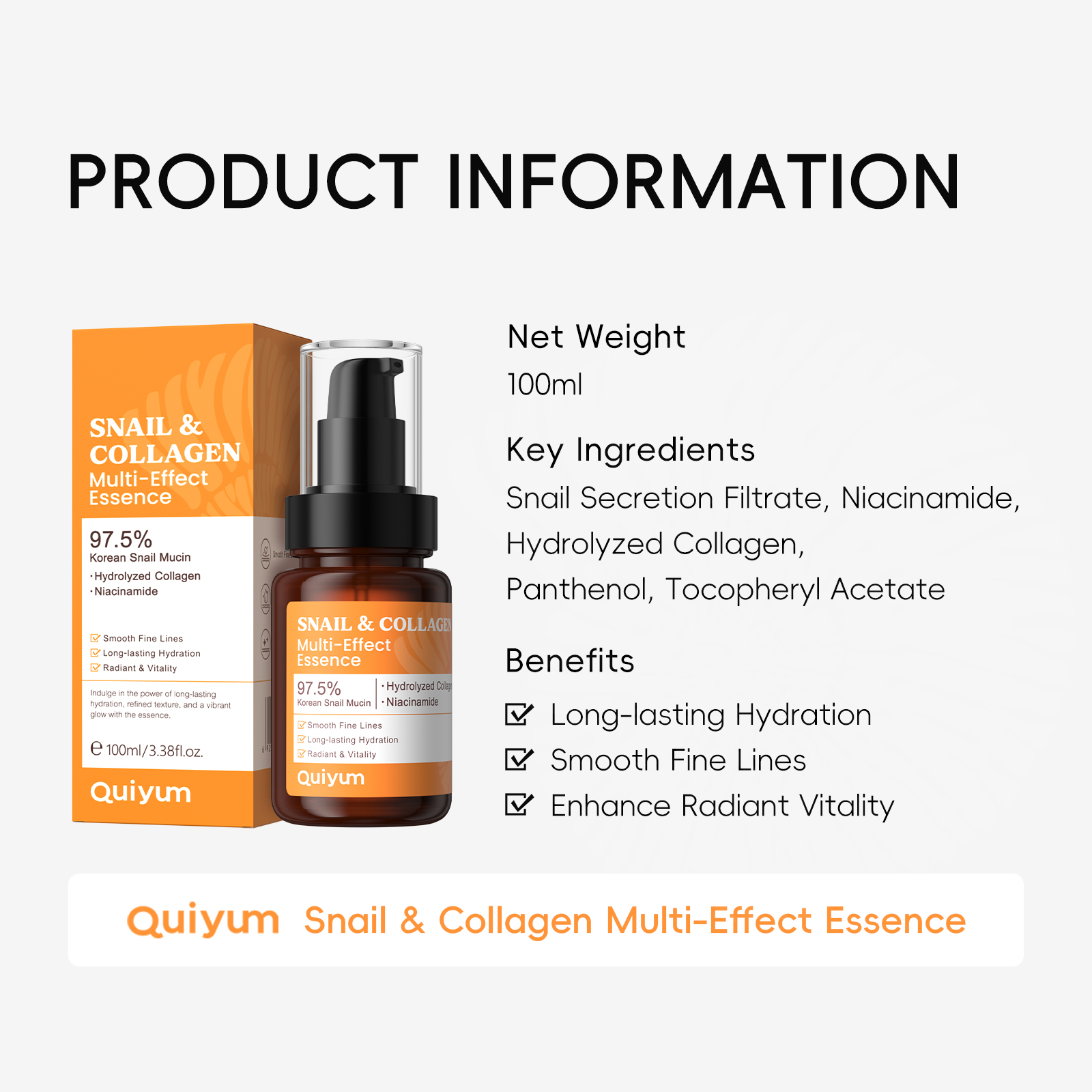 Quiyum Snail Mucin & Collagen  - Snail Mucin Essence avis et prix
