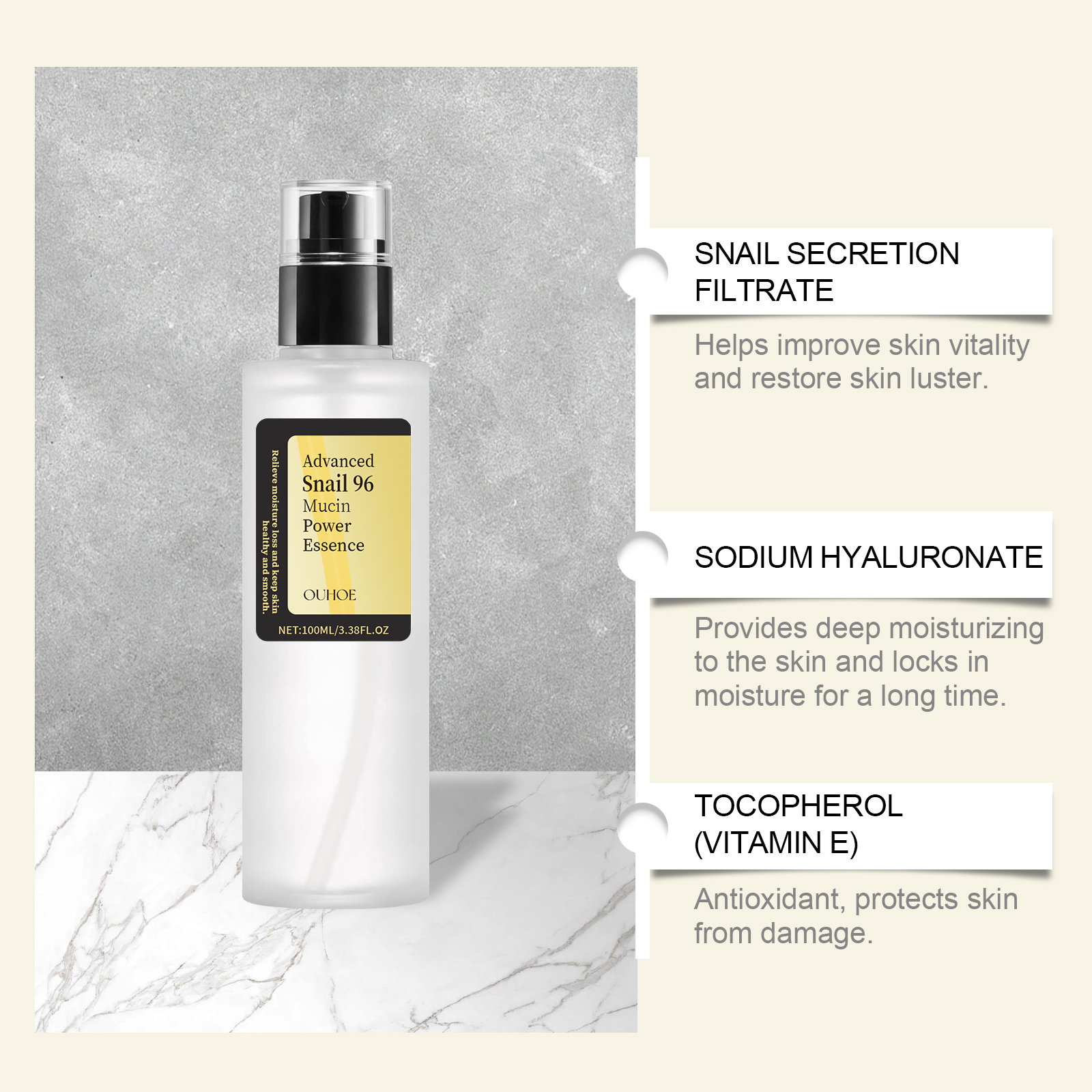 Ouhoe Snail Collagen Face Crea - Snail Mucin Essence avis et prix